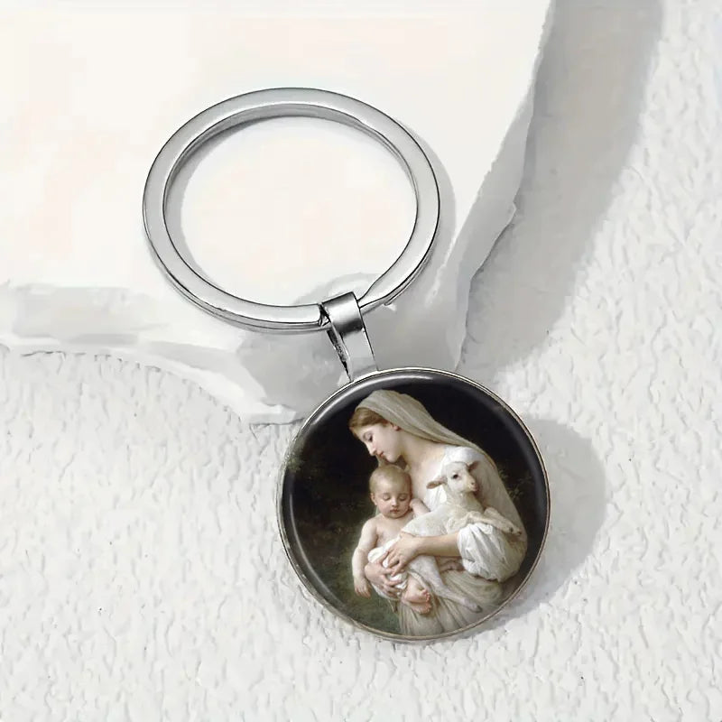 The Holy Family Glass Pendant Necklace Catholic Saint Joseph Virgin Mary Jesus Necklace Jewelry Christmas Gifts
