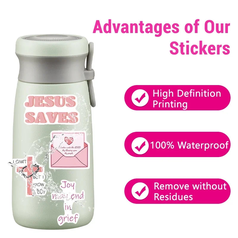 50PCS Pink Bible Verse Stickers Christian Faith Inspirational Religious Decals for Laptop Water Bottle Scripture Sticker