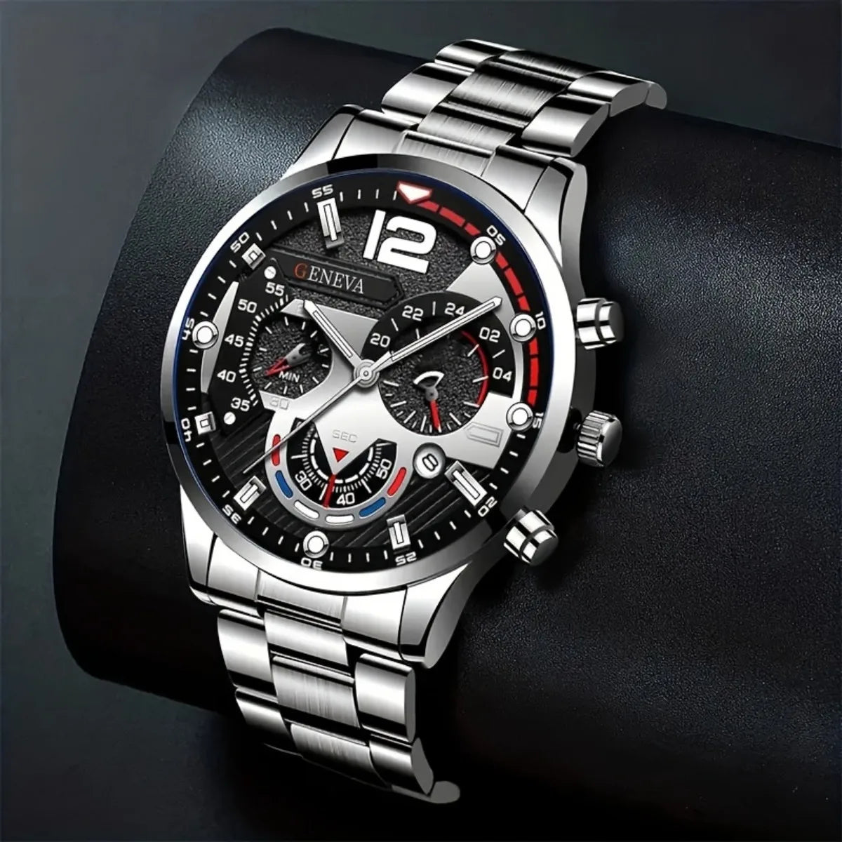 4pc  A fashionable men's watch set, paired with a cross necklace, ring, and bracelet, is the perfect gift for Valentine's Day.