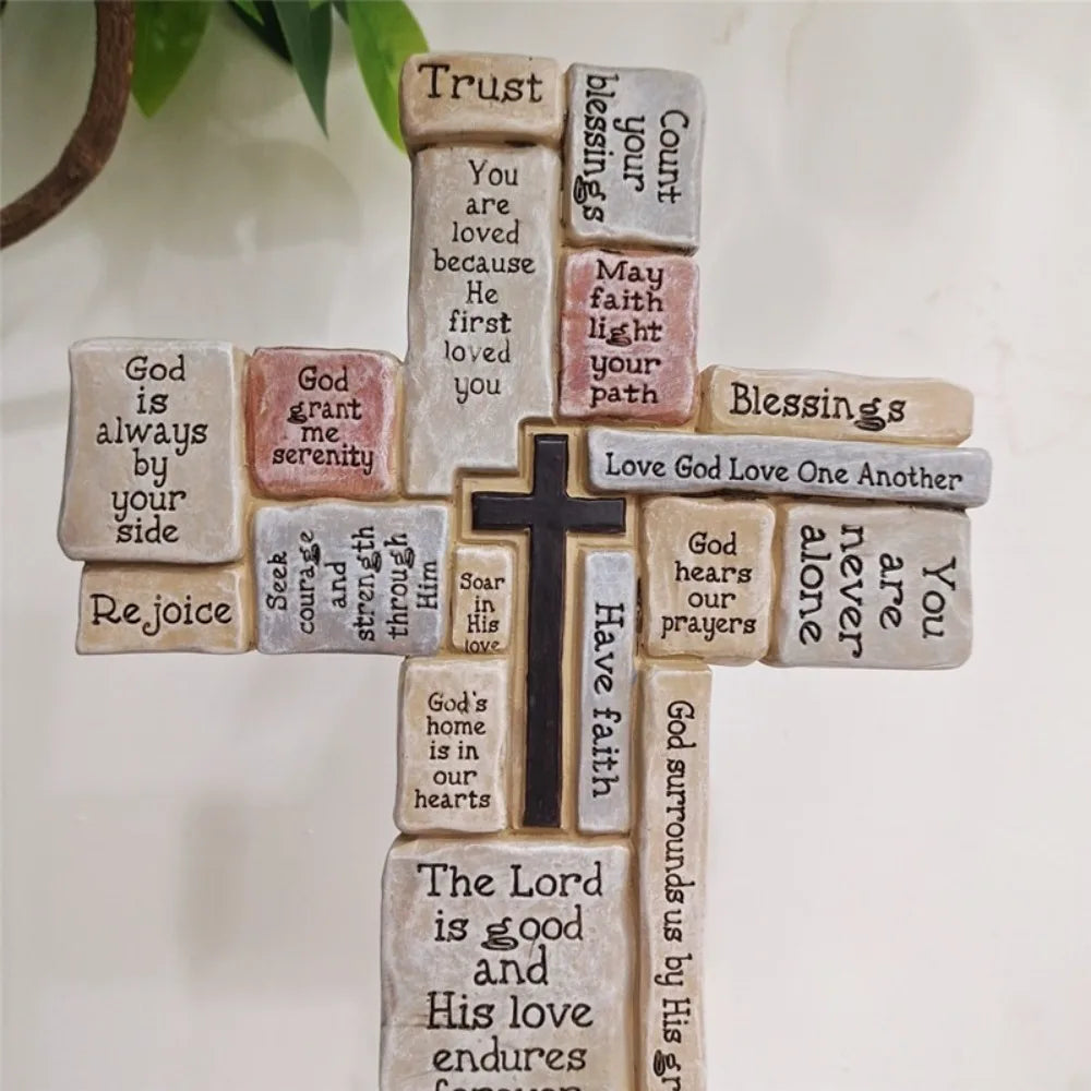 Elegant Christian Cross Statue Handmade Funny Cross Prayer Sculpture Resin Craft Cross Desktop Ornament Halloween
