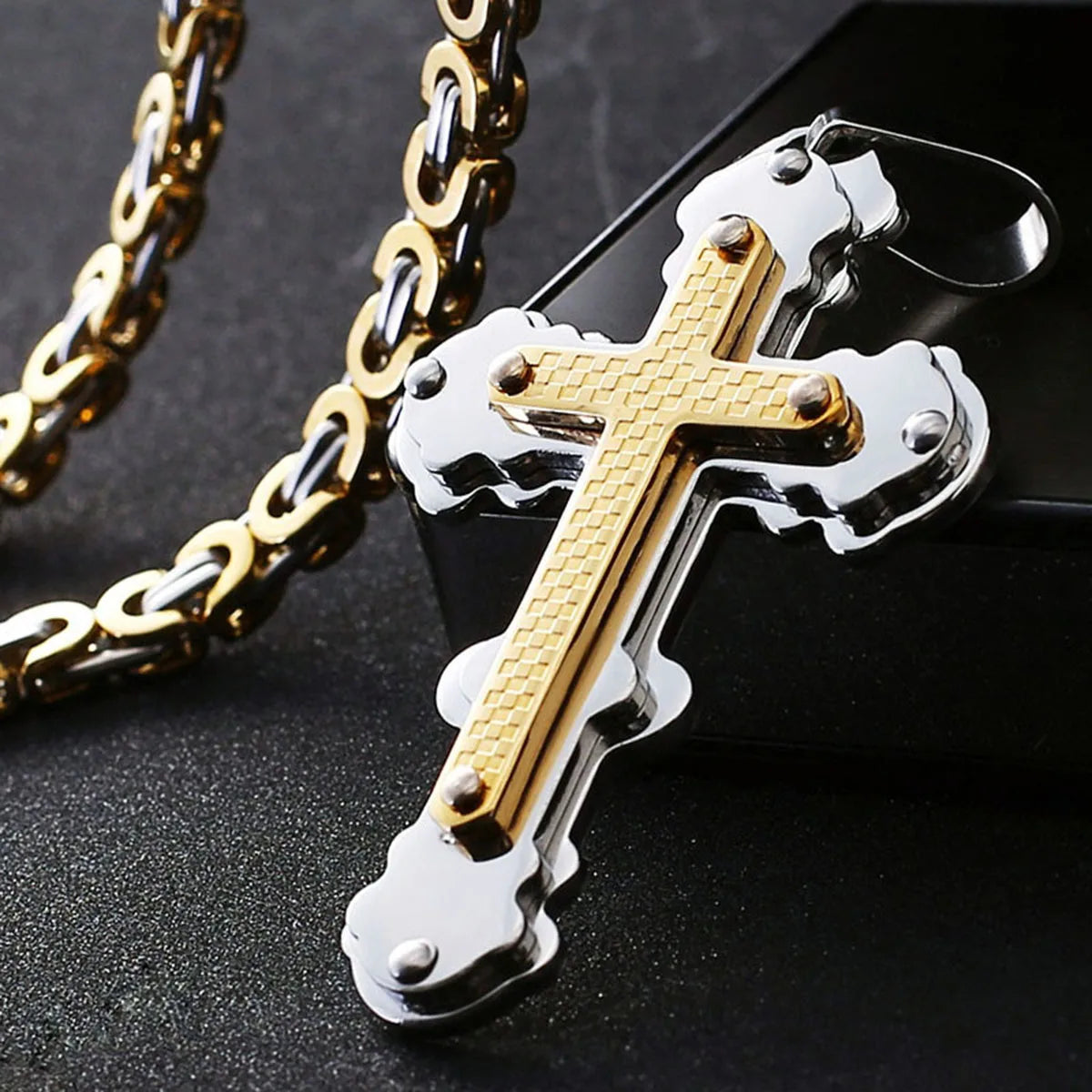 Orthodox Christianity Church Eternal Cross Necklace Sturdy Stainless Steel Charms Pendant Cross Necklace Link Chain Jewelry Gift