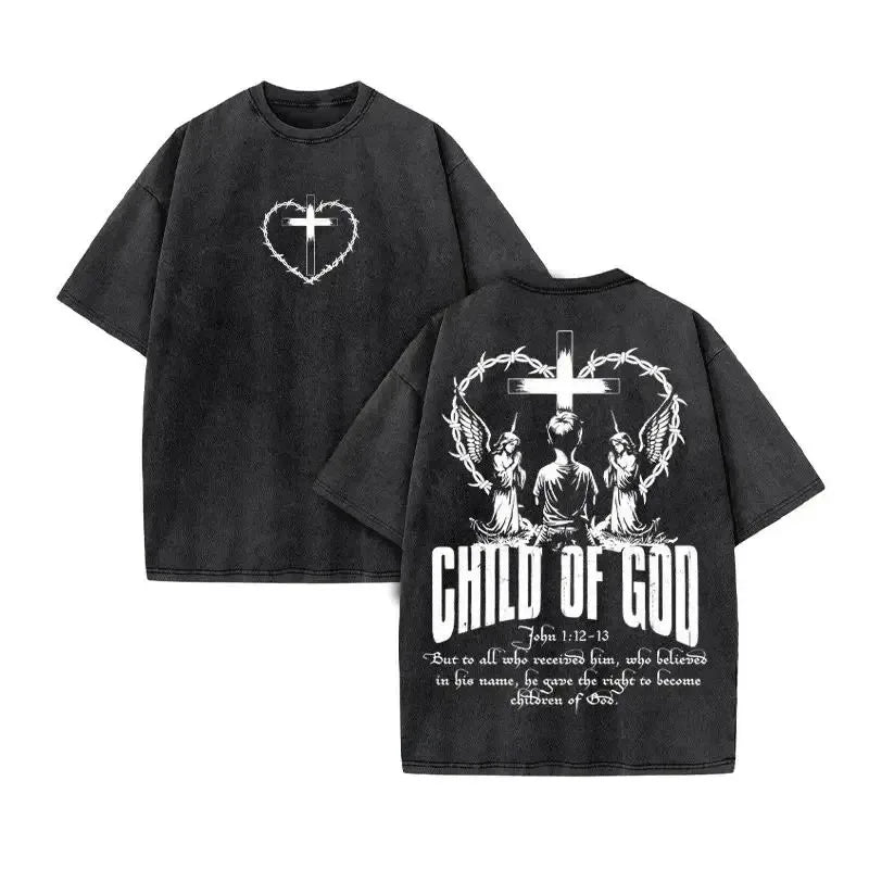 2025 Christian Men Women Washed Graphic Print T Shirt Version Casual T Shirt Cotton Christian Vintage T Shirt Harajuku Style