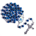 Catholic Rosary Small Size Round Blue Glass Beads Virgin Mary Jesus Necklace