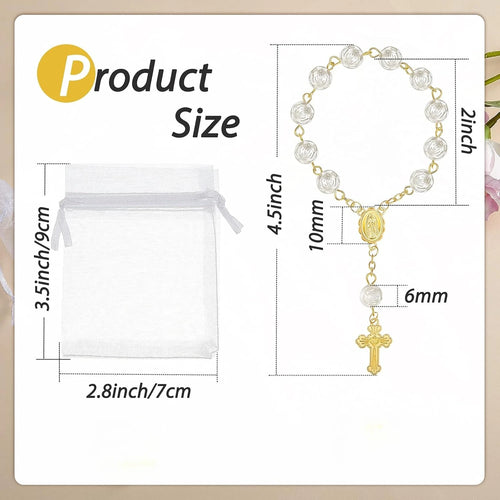 10-60 Pieces Mini Rosaries Baptism Rosary Beads Acrylic Ivory Color Finger Baptism Rosaries Faux Pearls with Organza Bags