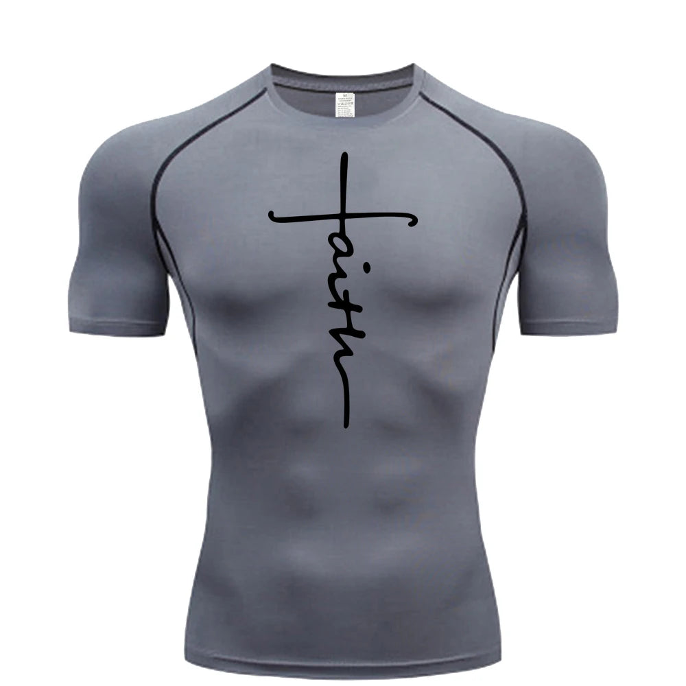 Christian exercise compression shirt, sports quick-drying T-shirt, men's gym fitness sweatshirt, top, short-sleeved, rash guard