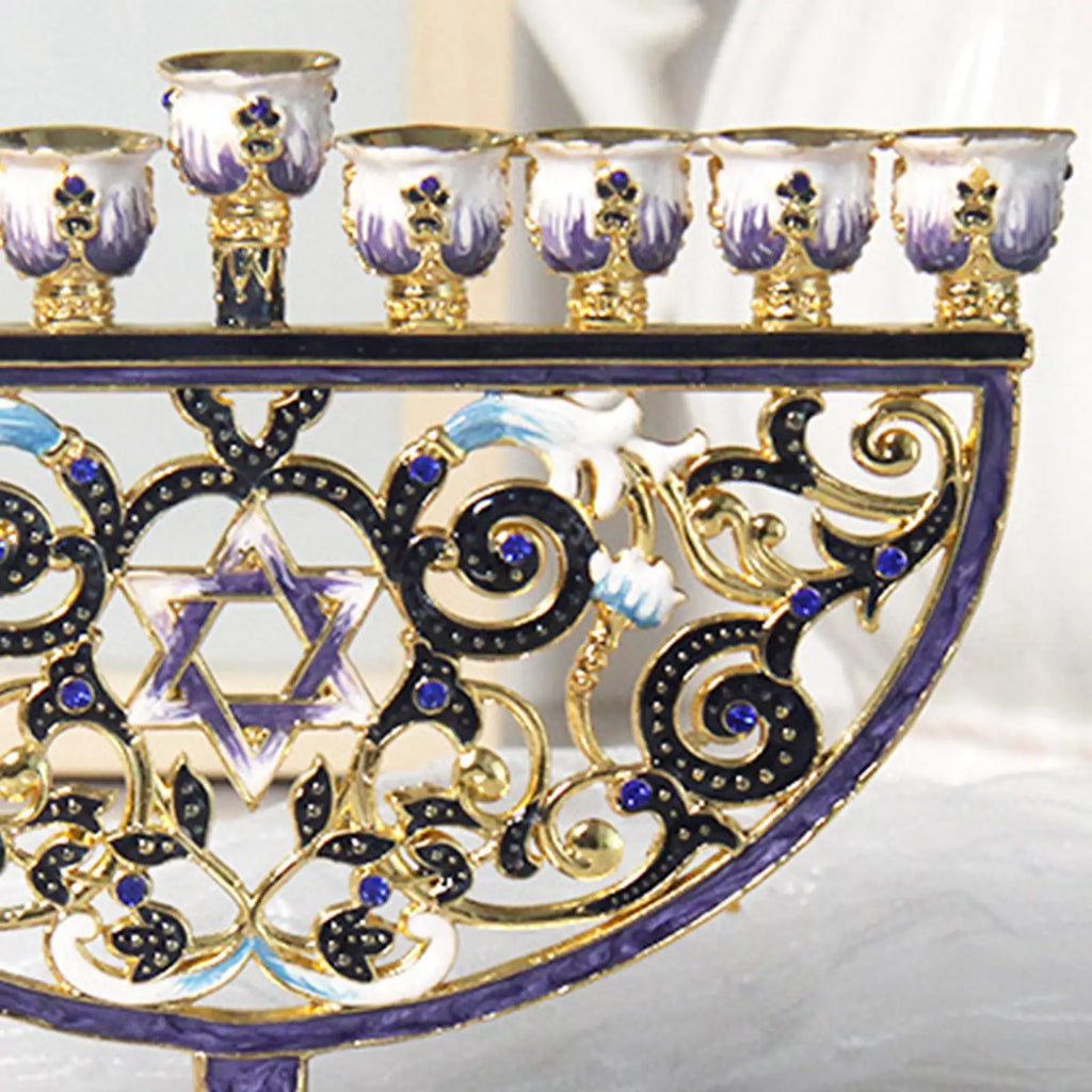 9 Branches Candelabrum Hanukkah Menorah Judaism Star of David Enamel Candlesticks Chanukah Candelabra Embellished Crystals Xmas