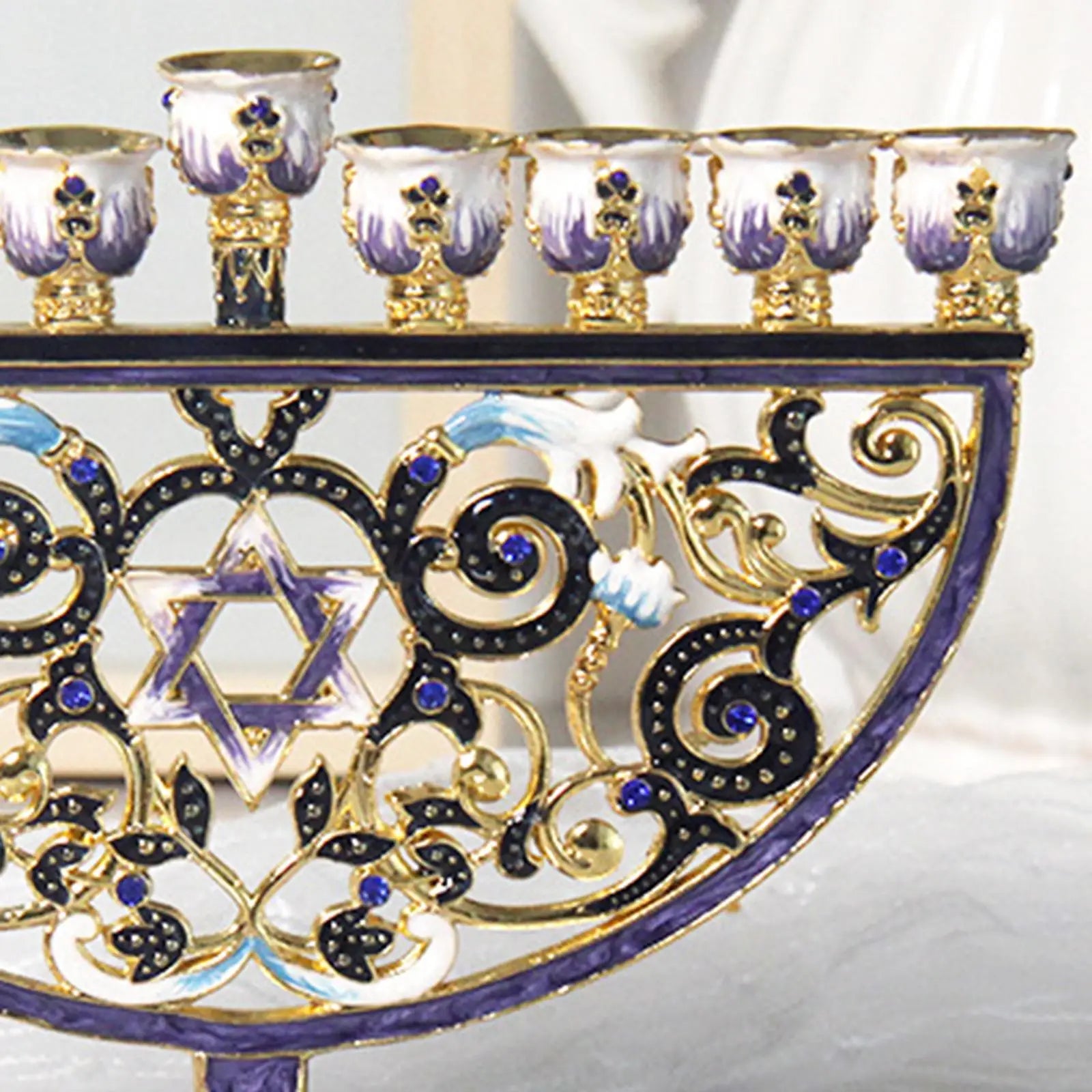 9 Branches Candelabrum Hanukkah Menorah Judaism Star of David Enamel Candlesticks Chanukah Candelabra Embellished Crystals Xmas