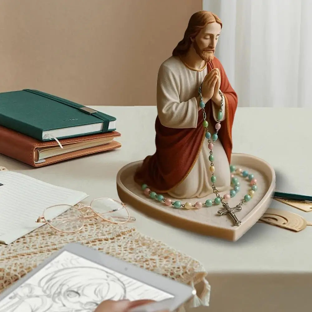 Virgin Mary Rosary Holder Statue Resin Elegant Our Lady Prayer Rosary Box Our Lady of Grace Statue Desktop Ornaments Home Decor