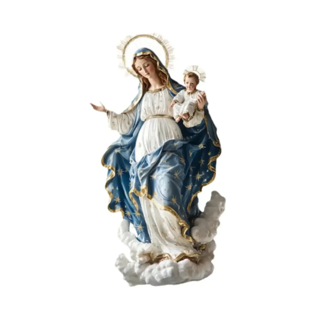 GnMChristmas Nativity Blessed Mary Figurine With Child Jesus Tabletop Decorative Statue