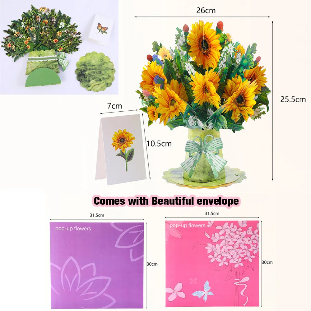 3D Creative Bouquet Gift Card for Mother Father Wife Friends Blessing Card Gift for Mothers Fathers Day Thank You Greeting Cards