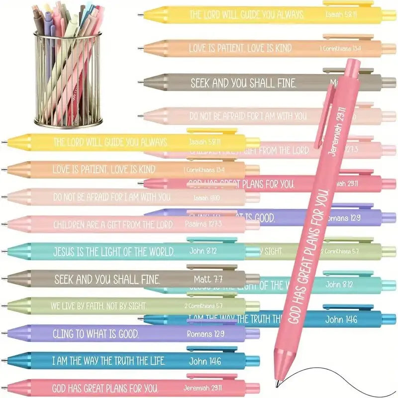 20 Pcs Colorful Sunday School Christian Pens Bible Scripture Religious Ink Pens for Students Office Church Supplies
