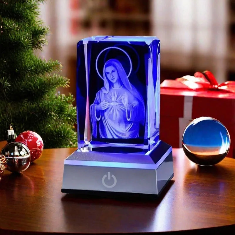 Crystal Virgin Mary Statue with LED Light,Gift for Girlfriend, Wife, Mother, Birthday, Mother'S Day, Christmas, Valentine'S Day