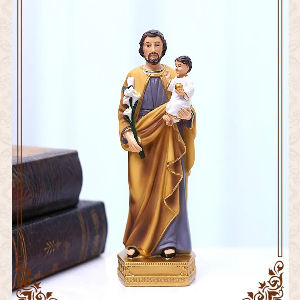 Saint Joseph Carrying Child Jesus Statues Religious Figurines Resin Model Sculpture St. Joseph God Christ Church Desk Décor