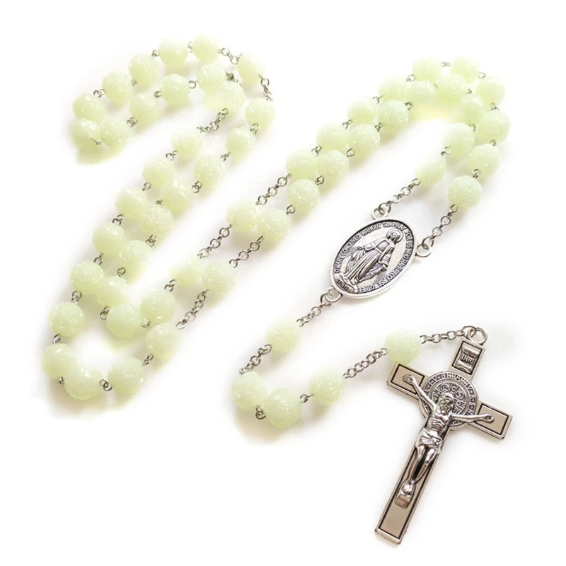 Rosary Glass Beads Catholic Necklace with Jesus Crucifix for Cross, First Communion Gifts, Confirmation Gifts for Te