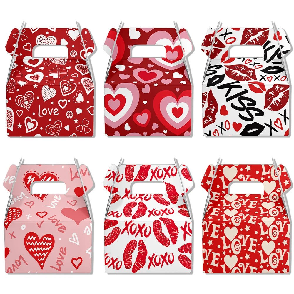 Valentine's Day Gift Bag Red Pink Candy Chocolate Packing Box Red Lip Love Printed Gift Box Valentine's Day Party Supplies Favor