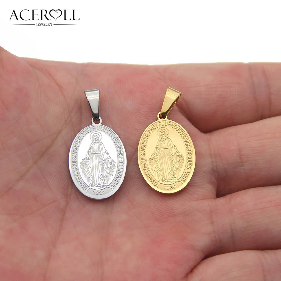 ACEROLL Stainless Steel Catholic Pendant of Our Lady of Miraculous Medal