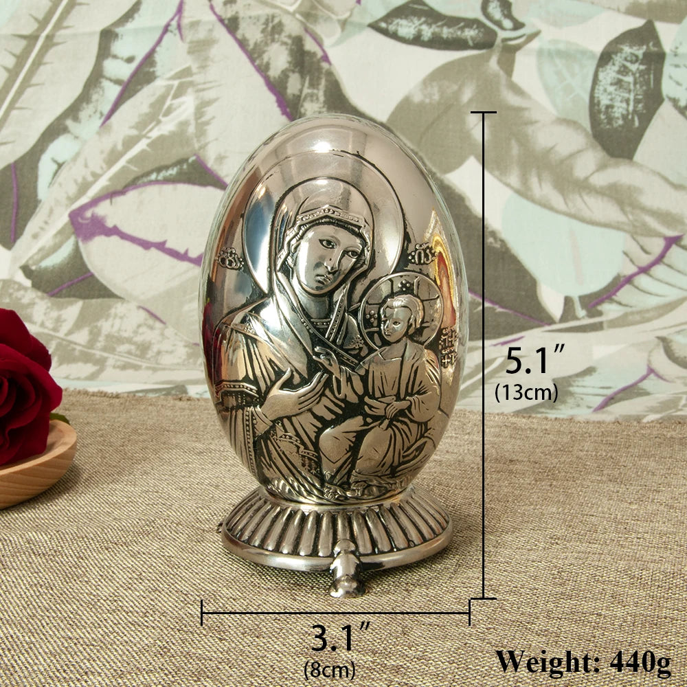 HT New Creative Design Holy Virgin Mary Statue Metal Alloy Round Shape Orthodox Catholic Church Decoration Ornament