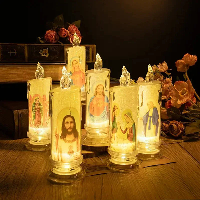 Jesus Virgin Christ Candle Lamp Romantic Flameless LED Prayer Candle Tea Light Religious Decorative Night Light Desktop Ornament