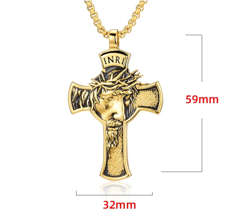 Stainless Steel Titanium Human Head Cross Jesus Hip Hop Pendant Collar Chains Necklace for Women Men Gift Fashion Jewel