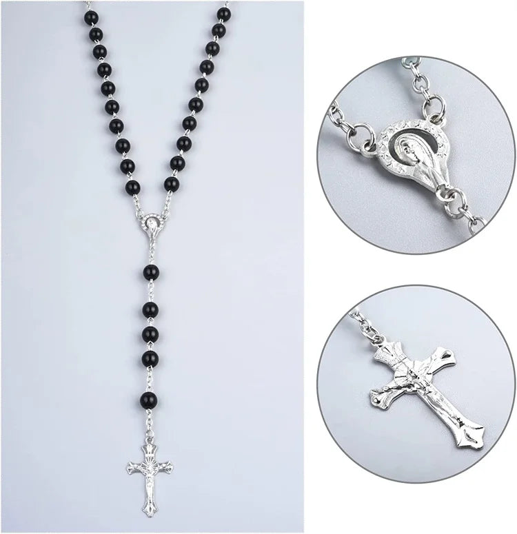Rosary Beads Catholic Necklace Mary for Men Women Kids First Communion Long Rosary Cross Pendant Necklaces Metal Gift Box New