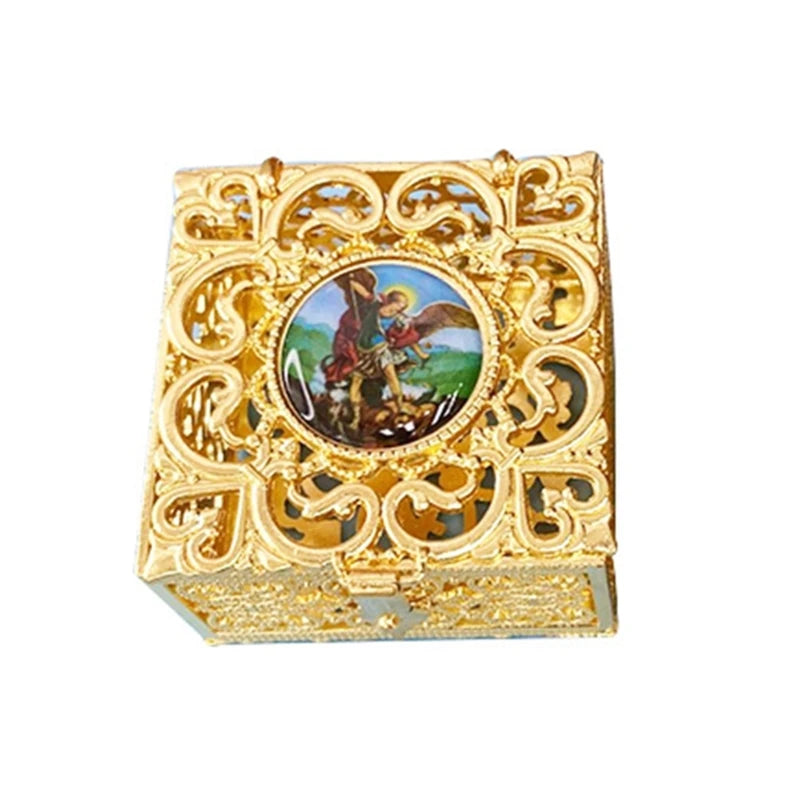 Rosary Bead Box Necklace Metal Christian Catholic Religious Jewelry Case Storage Dropship
