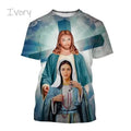 Christian Mother Of God Virgin Mary T-Shirt For Men Jesus Loves Casual Crew Neck Tee Tops Short Sleeve Oversized Men Tshirt