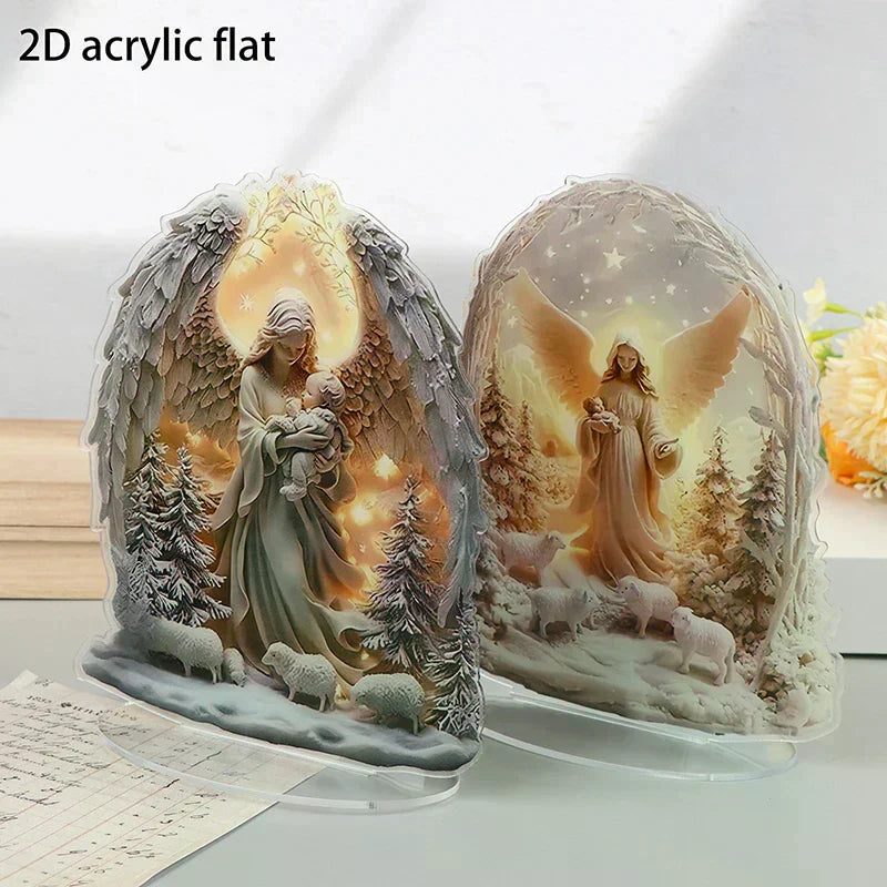 Nativity Scene Statue,2D Flat Jesus & Maria Acrylic Figurine,Home,Cafe,room,Studio,Table Ornament Christian Religion Decor
