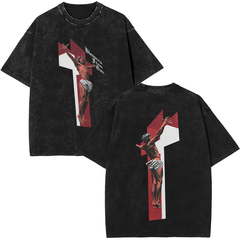 2026 Spring summer Vintage Christian Jesus Blessing From God Graphic T-shirt Men Women Clothing Fashion Casual  Crewneck T Shirt