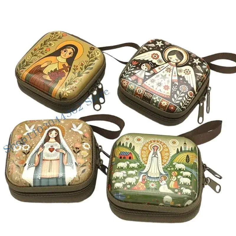 Rosary Jewelry Box Religious Trinket Storage Holders Case Religious Trinket Box Coin Purse Rosary Prayer Bag Zippers