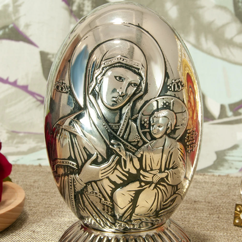 HT New Creative Design Holy Virgin Mary Statue Metal Alloy Round Shape Orthodox Catholic Church Decoration Ornament