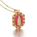 Religious Virgin Mary Medal Necklace for Women Men Rainbow Enamel Rhinestone Pendant Necklaces Catholic Christian Collar Jewelry