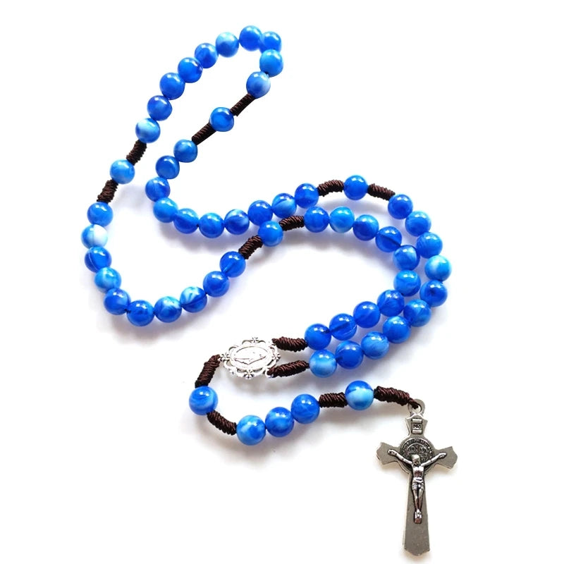 Rosary Glass Beads Catholic Necklace with Jesus Crucifix for Cross, First Communion Gifts, Confirmation Gifts for Te