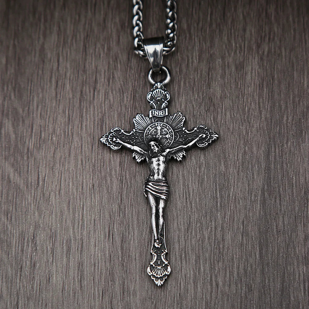 Vintage Stainless Steel Cross Necklace For Men Women Fashion Biker Catholic Cross Jesus Pendant Necklace Amulet Jewelry Gifts