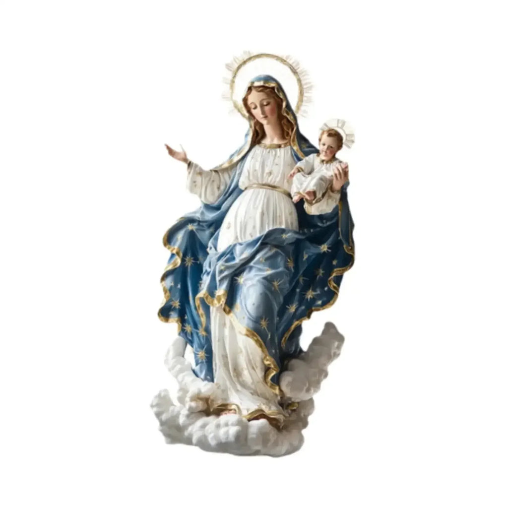 GnMChristmas Nativity Blessed Mary Figurine With Child Jesus Tabletop Decorative Statue