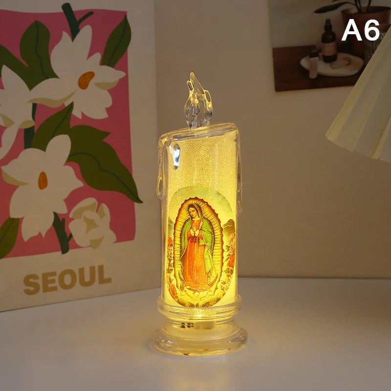 Jesus Virgin Christ Candle Lamp Romantic Flameless LED Prayer Candle Tea Light Religious Decorative Night Light Desktop Ornament