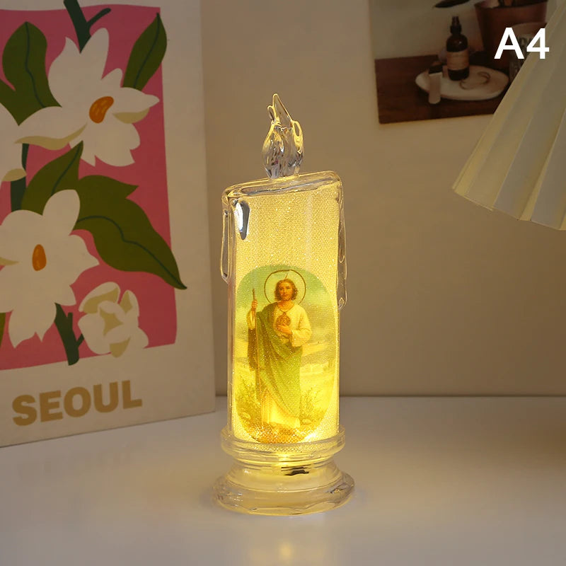 Jesus Virgin Christ Candle Lamp Romantic Flameless LED Prayer Candle Tea Light Religious Decorative Night Light Desktop Ornament