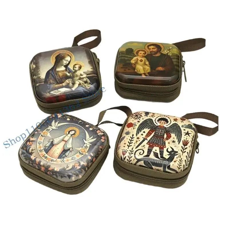 Rosary Jewelry Box Religious Trinket Storage Holders Case Religious Trinket Box Coin Purse Rosary Prayer Bag Zippers