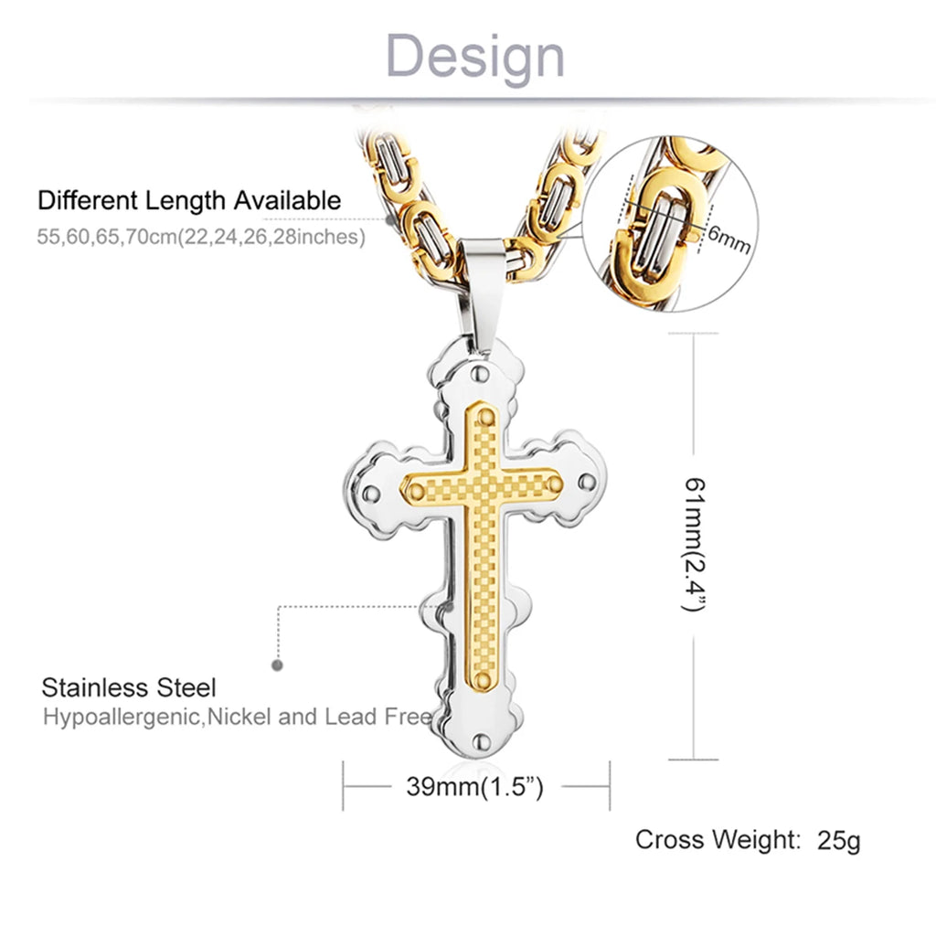 Orthodox Christianity Church Eternal Cross Necklace Sturdy Stainless Steel Charms Pendant Cross Necklace Link Chain Jewelry Gift