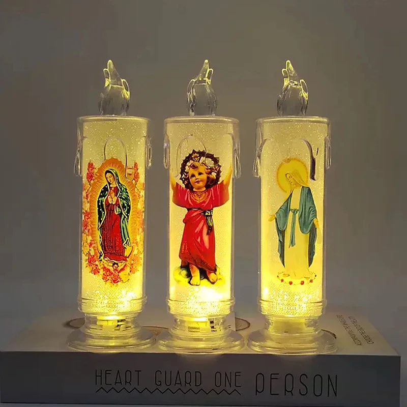 Jesus Virgin Christ Candle Lamp Romantic Flameless LED Prayer Candle Tea Light Religious Decorative Night Light Desktop Ornament