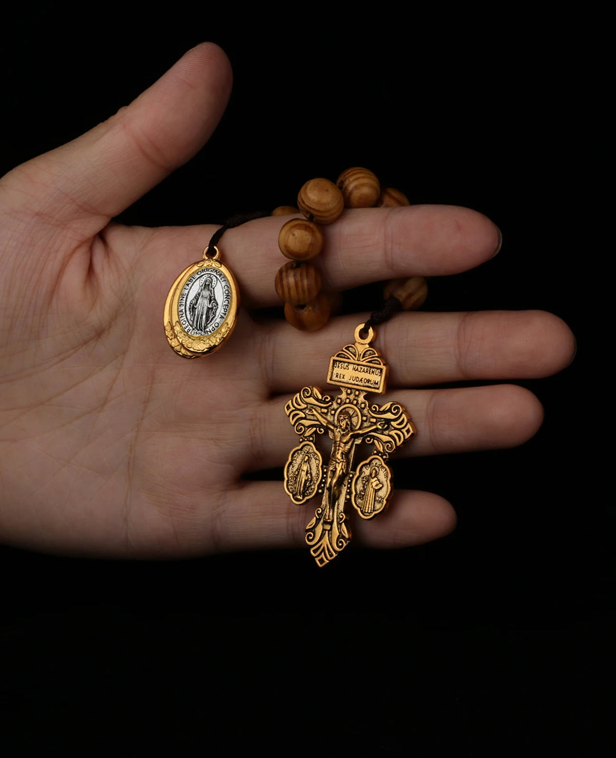 Catholic St Benedict Medal Pocket Rosary Lady Milagrosa Crucifix Cross Wooden Beads One Decade Prayer Rosaries Handmade Gift
