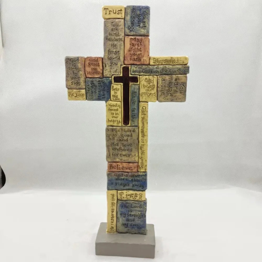 Elegant Christian Cross Statue Handmade Funny Cross Prayer Sculpture Resin Craft Cross Desktop Ornament Halloween
