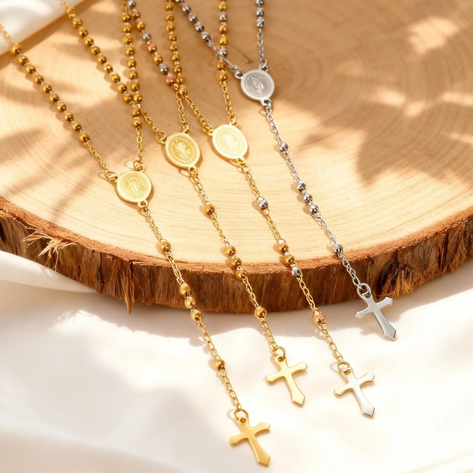 Rosary Virgin Cross Drop Y-shaped Necklace for Women,Stainless Steel Link Bead Chain Prayer Necklaces,Mary Jewelry Gift