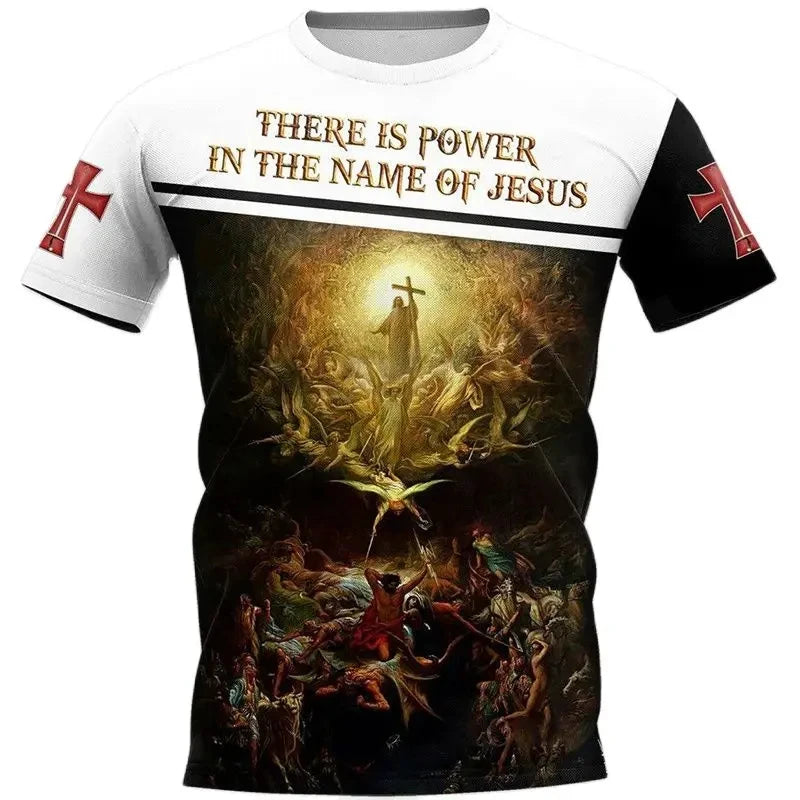 Vintage Men's Tshirts 3d Christian Jesus Print T-Shirt Summer Casual Streetwear Tops Men Clothing Short-sleeved Camisetas Homme