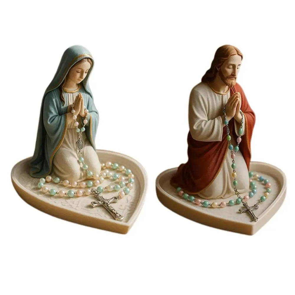 Virgin Mary Rosary Holder Statue Resin Elegant Our Lady Prayer Rosary Box Our Lady of Grace Statue Desktop Ornaments Home Decor