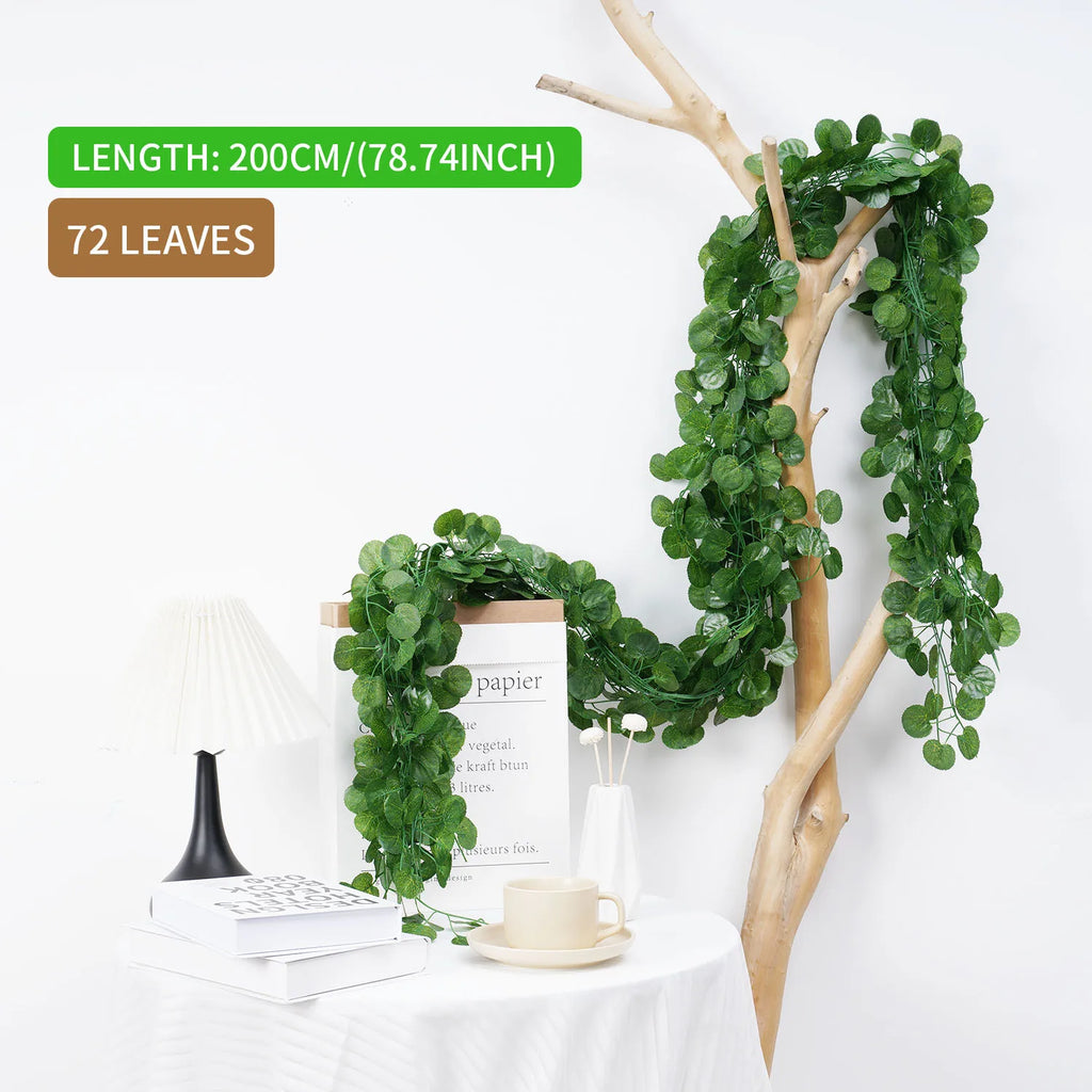 1Pc 200Cm Green Vine Silk Artificial Ivy Hanging Leaf Garland Plant Creeper Leaf Home  Wedding Garden Bathroom Decoration