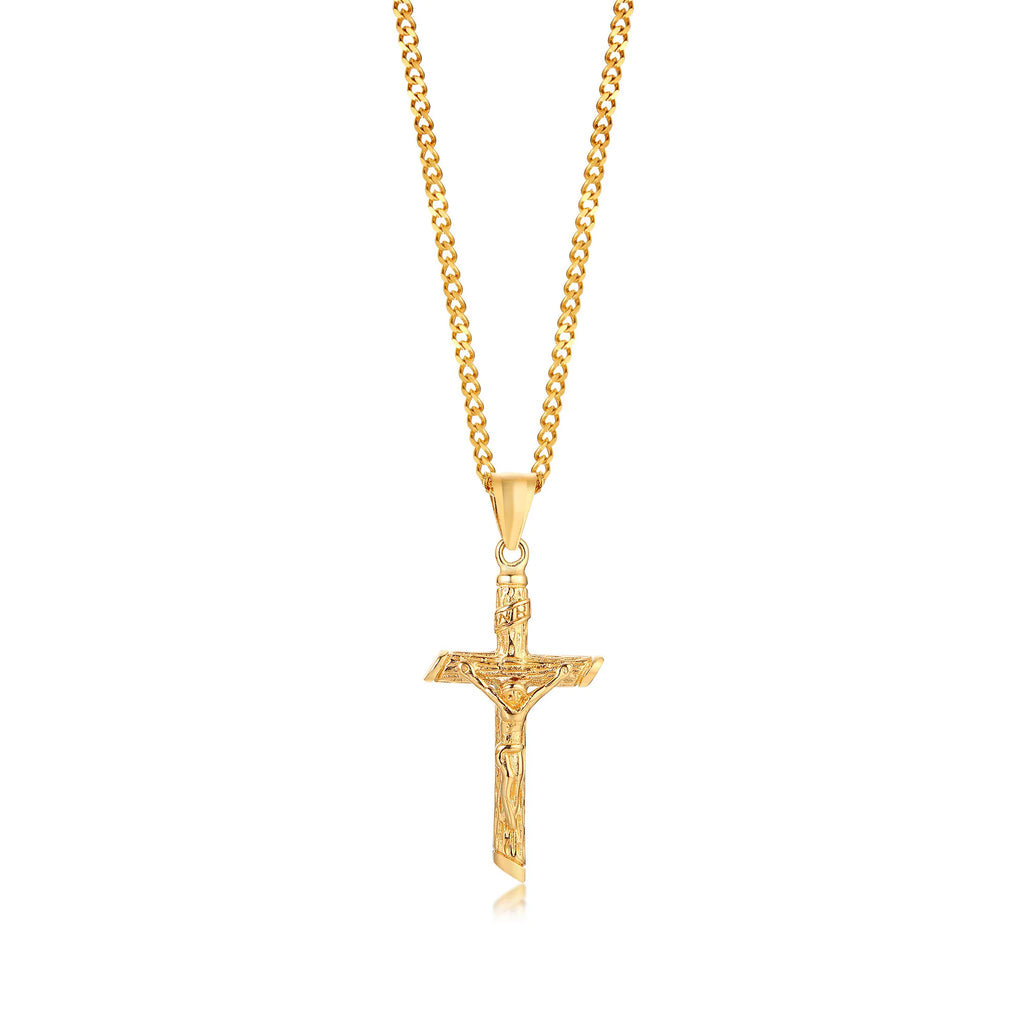 Stainless Steel Cross Necklace Catholicism Jesus Pendant Gold Color Collar Church Prayer Faith Jewelry for Men Women Gift