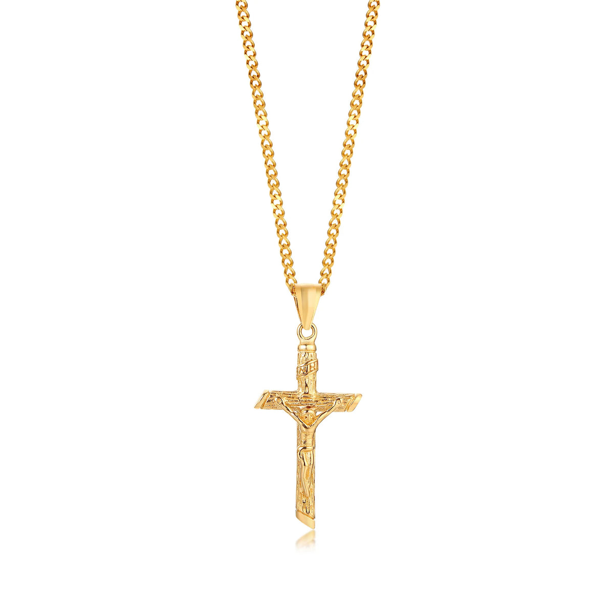 Stainless Steel Cross Necklace Catholicism Jesus Pendant Gold Color Collar Church Prayer Faith Jewelry for Men Women Gift