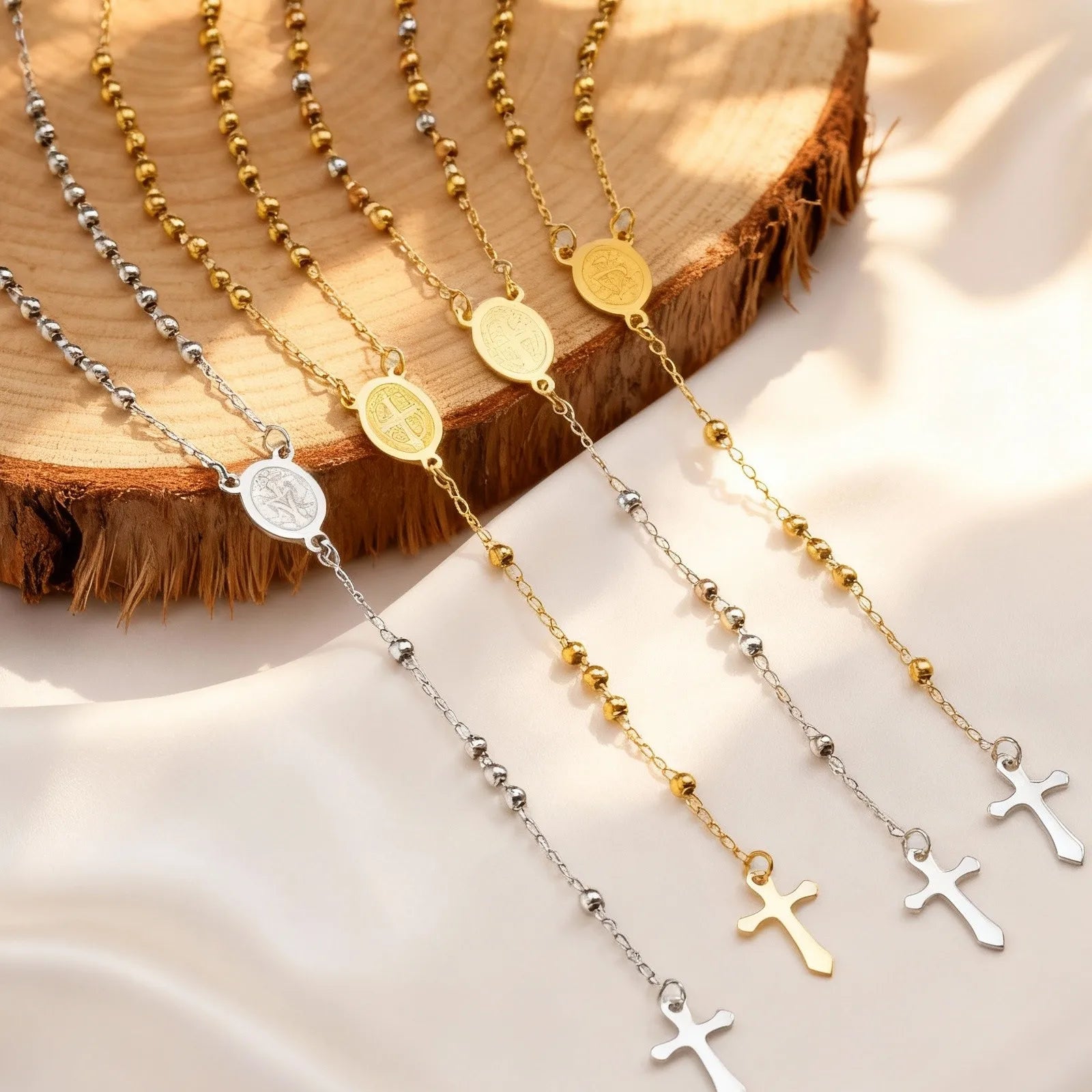 Rosary Virgin Cross Drop Y-shaped Necklace for Women,Stainless Steel Link Bead Chain Prayer Necklaces,Mary Jewelry Gift