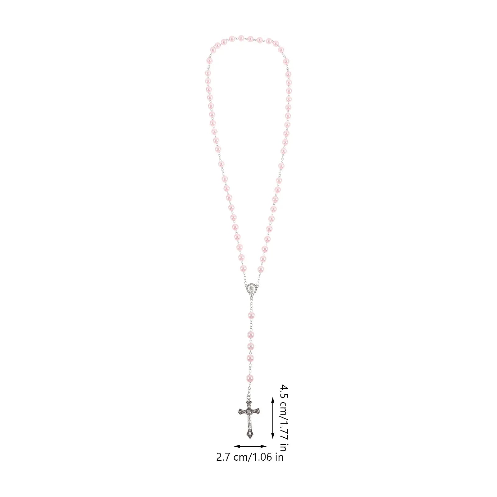 Love Rosary Catholic (Pink) 1pc Bead Necklaces Women Beaded Big Religious Cross Pendant