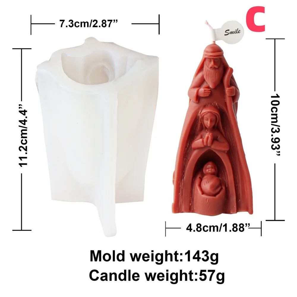 Religious Virgin Mary Candle Silicone Mold Trio Maria And Jesus Born Nativity Scene Portrait Statue Holy Family of Virgin Jesus